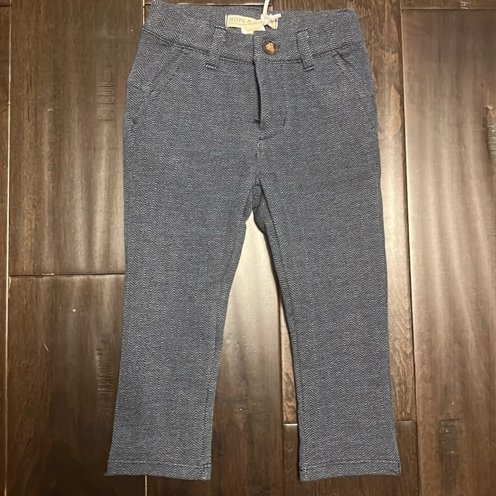 NWT Hope and Henry Toddler Boys Herringbone Navy Blue Fleece Dress Pants!